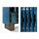 Blue metal workshop furniture with 48 bins