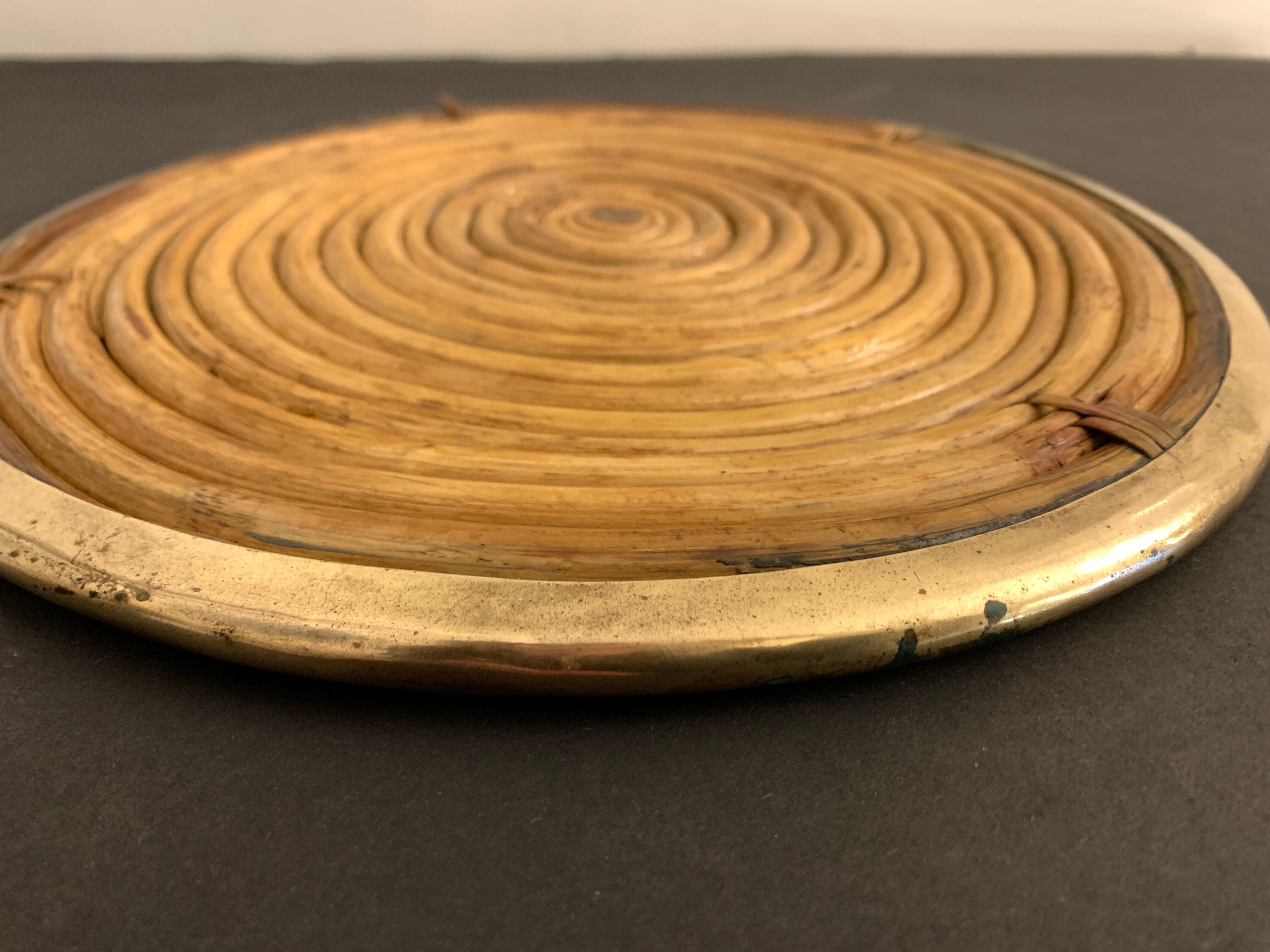 Round rattan and brass underside, 1960