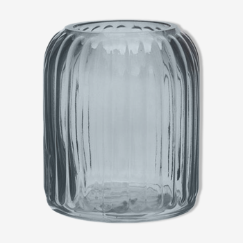 Vase en verre cannele gris