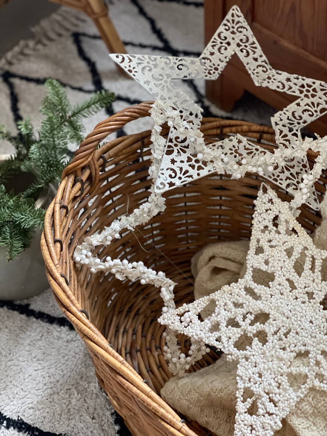 Old rattan and metal basket