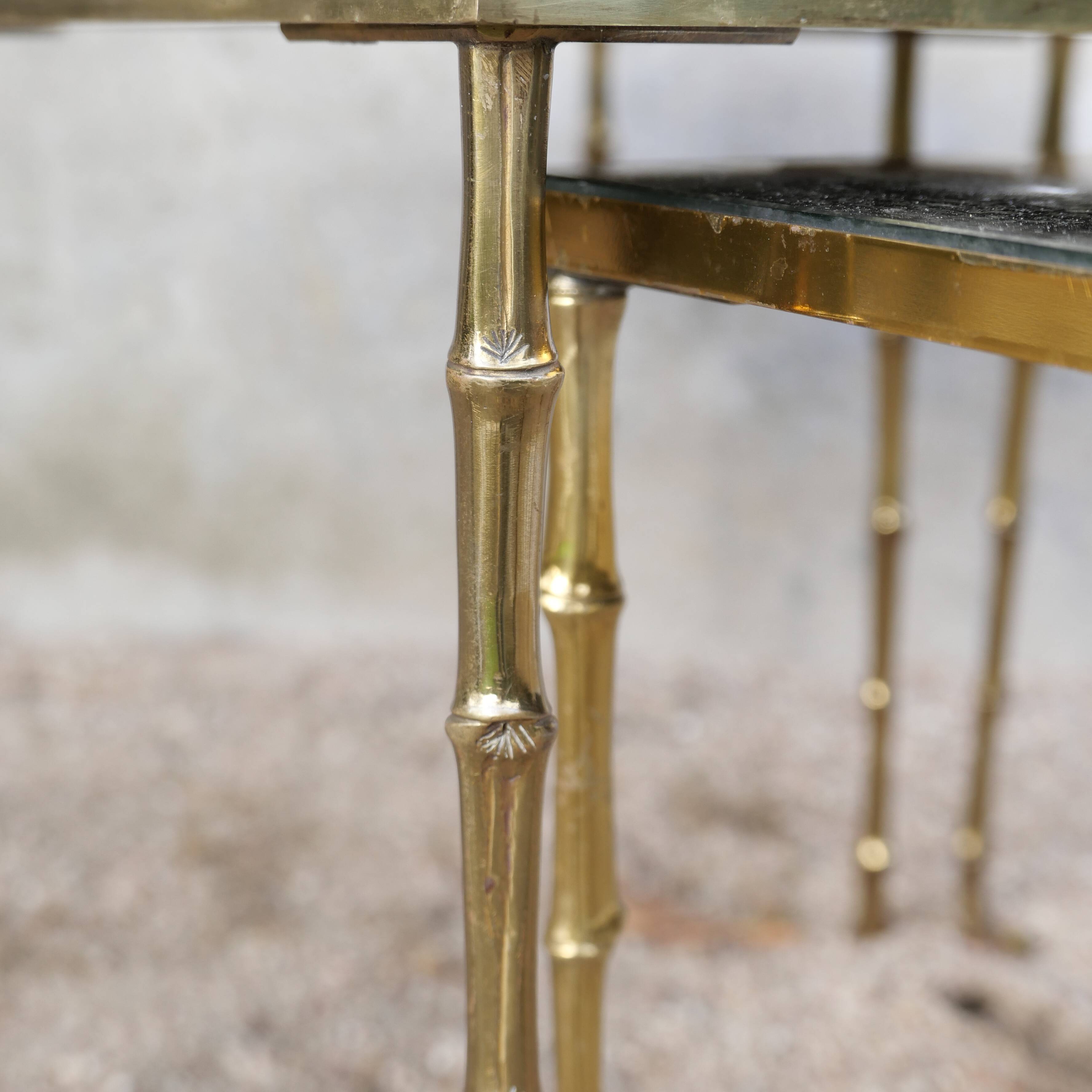 Set of 3 nesting tables in gilded bronze Maison Baguès 1940
