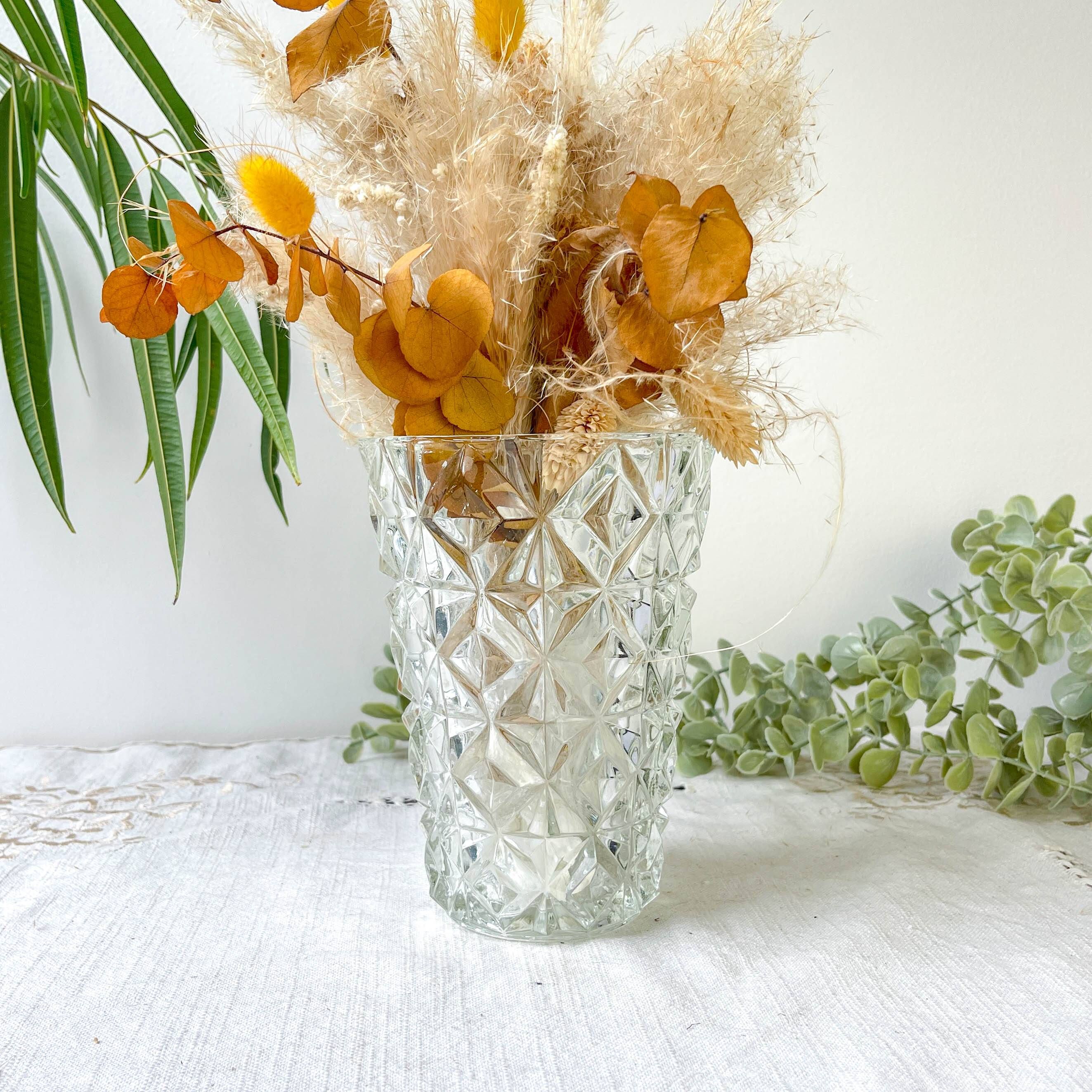 Small vintage glass vase with geometric pattern