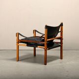 Fauteuil lounge Sirocco Safari d'Arne Norell en palissandre et cuir noir, Suède