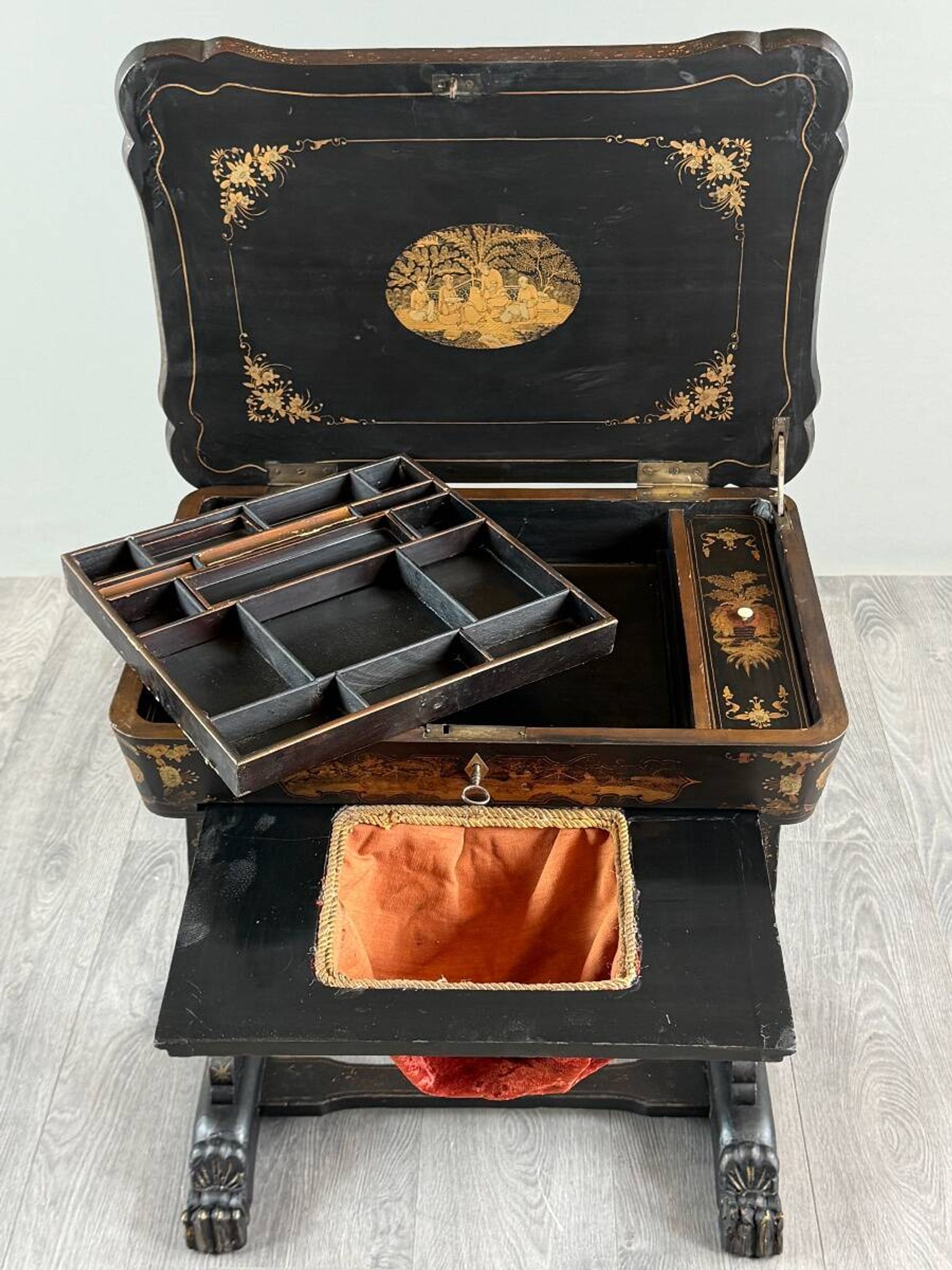 Necessary sewing furniture in blackened wood, Napoleon III style, 19th century.