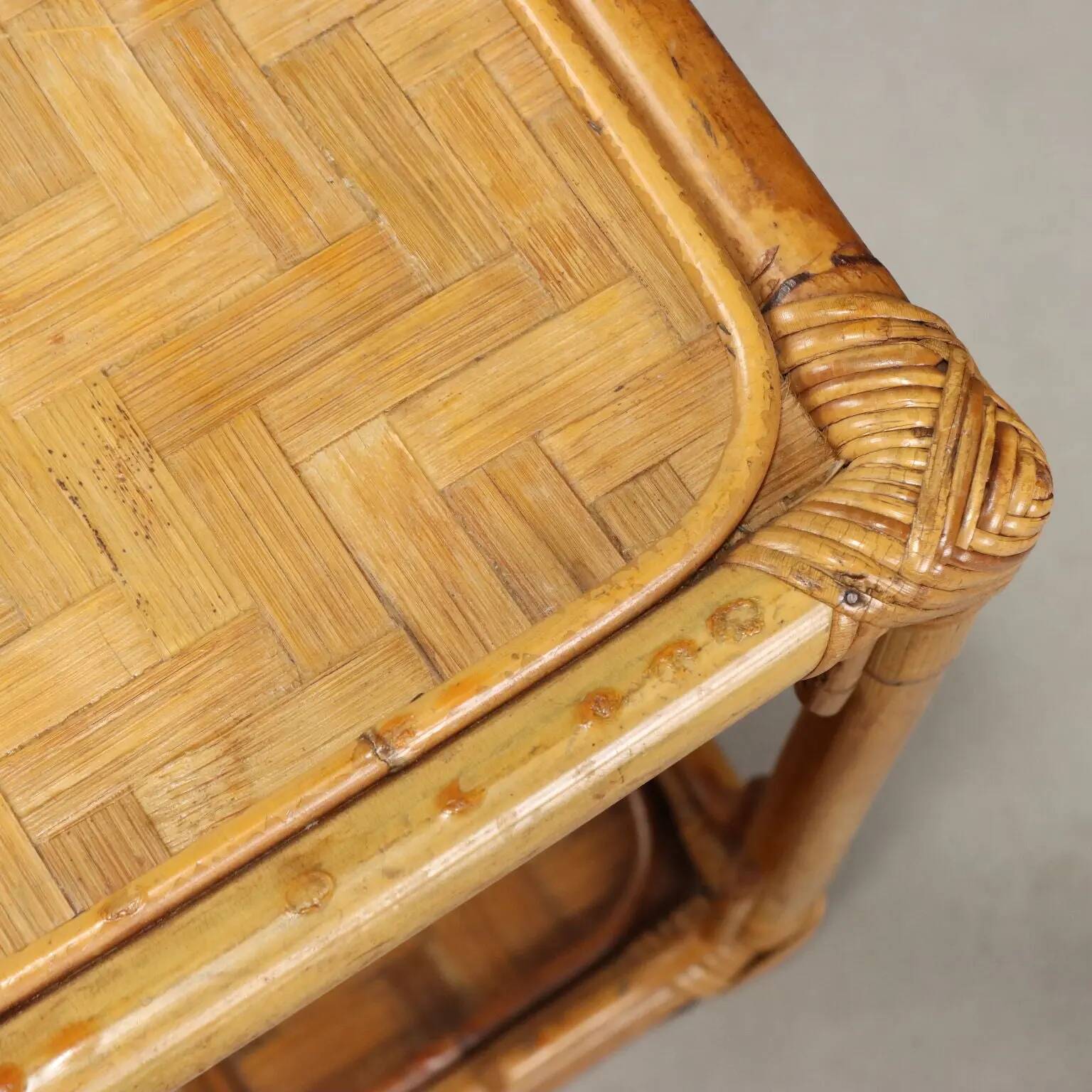 Vintage coffee table in wicker and bamboo, Italy, 1970s-1980s.