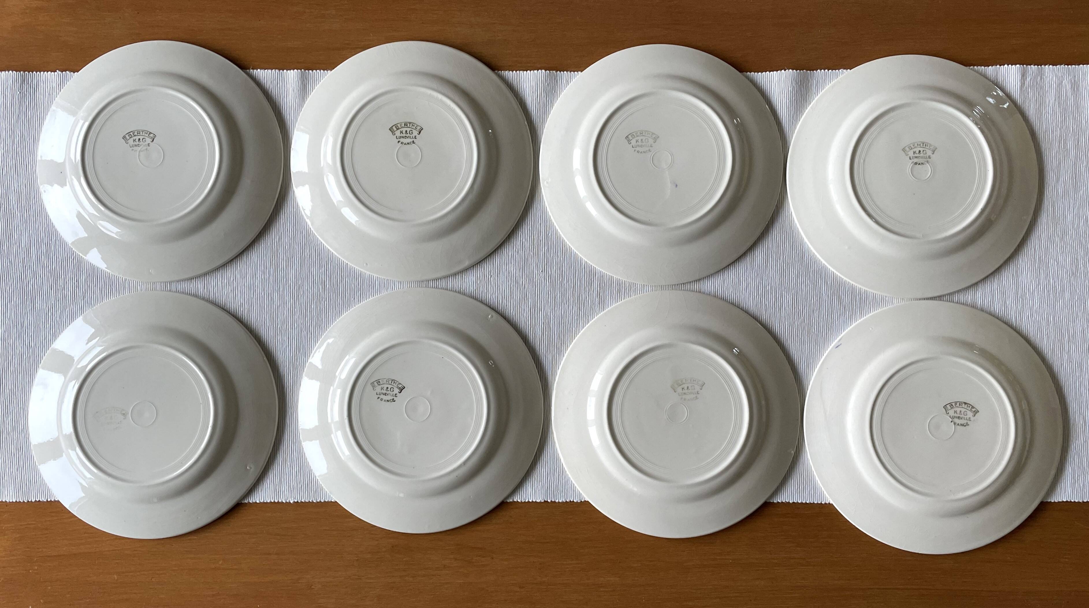 8 old earthenware plates from LUNEVILLE K & G