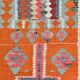 3x11 Burgundy & Orange Vintage Runner Rug, 95x325Cm