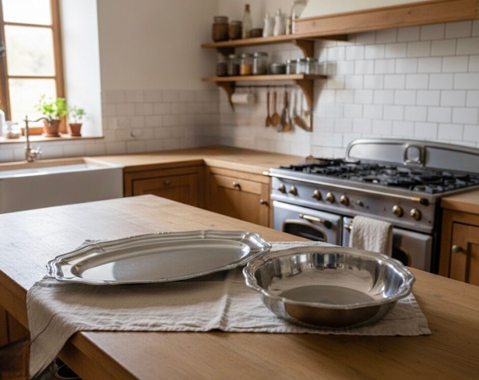 Set of stainless steel dishes - 1980s design