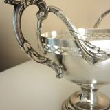 Antique trophy-shaped sugar bowl, silver-plated metal and glass verrine