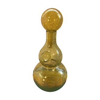 Pair Old Bottle BIOT Yellow Bullized Blown Glass - Bouchon