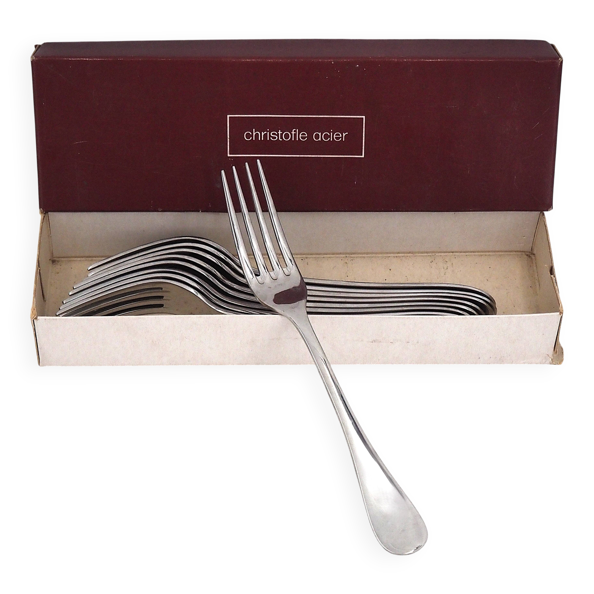 Christofle acier berry, 9 dessert forks, 17 cm in excellent condition.