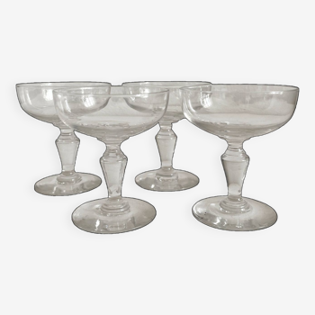 4 old crystal champagne glasses