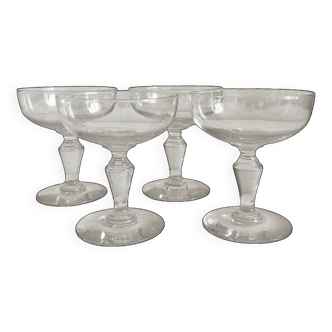 4 old crystal champagne glasses