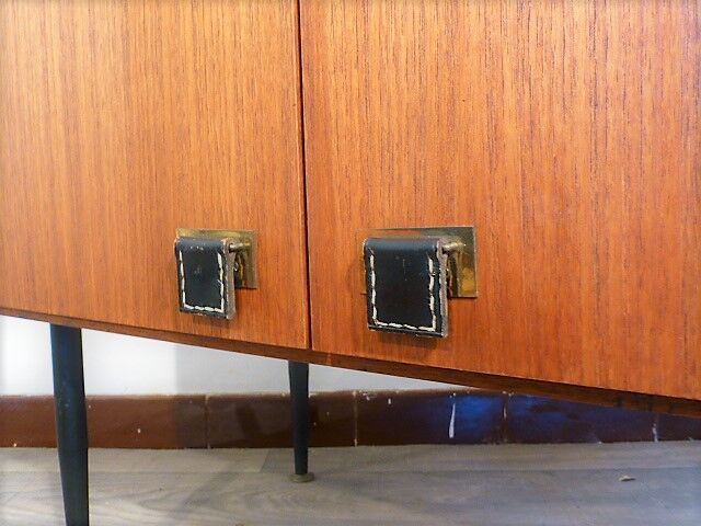 Piece of teak, brass and leather furnitur, Sab brand 1960