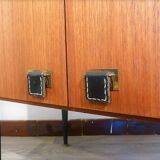 Piece of teak, brass and leather furnitur, Sab brand 1960