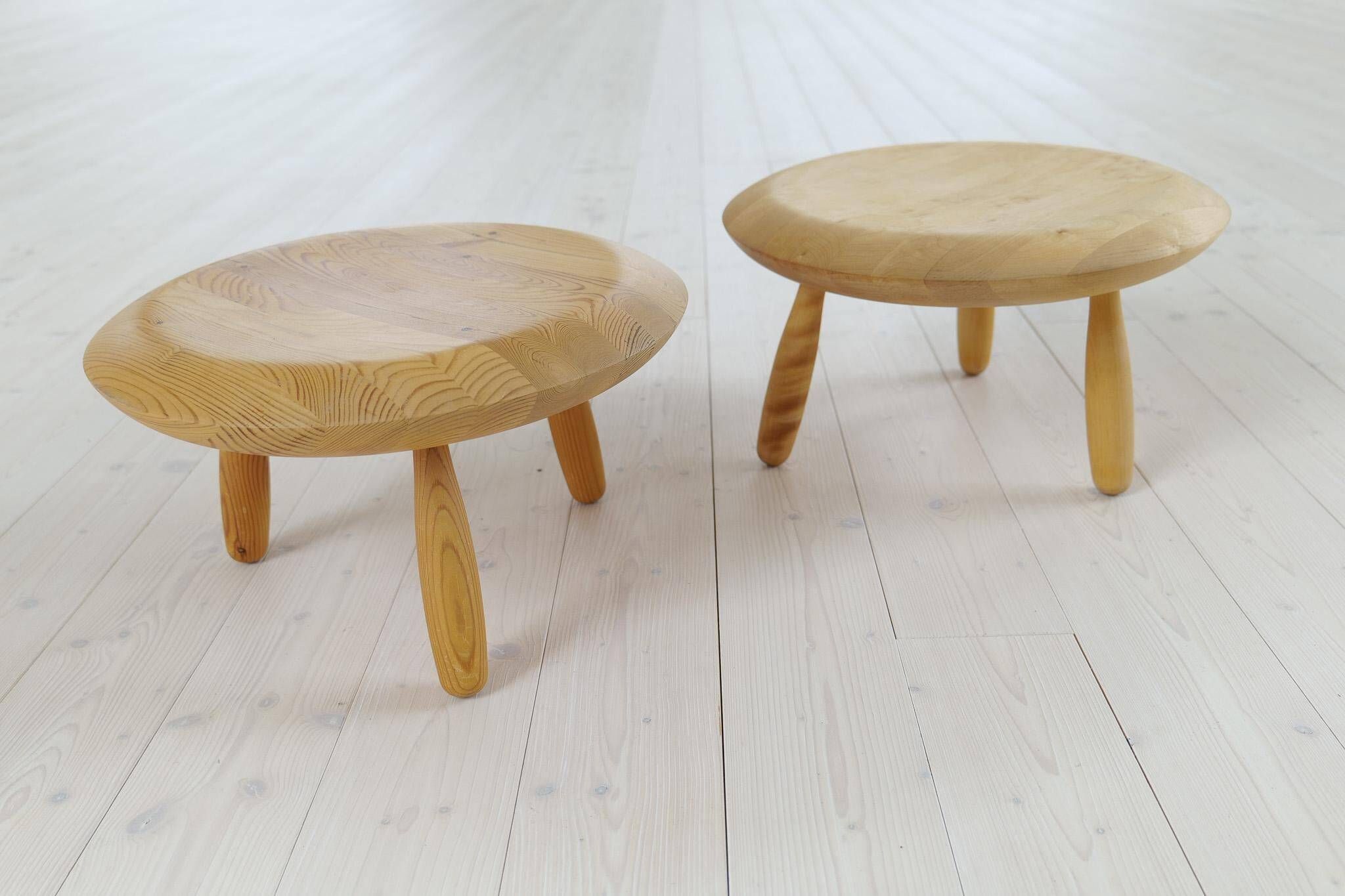 Swedish pair of organic mushroom stools in birch Ikea 2009