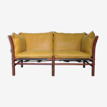Settee in black and mustard leather by Arne Norell - 1971