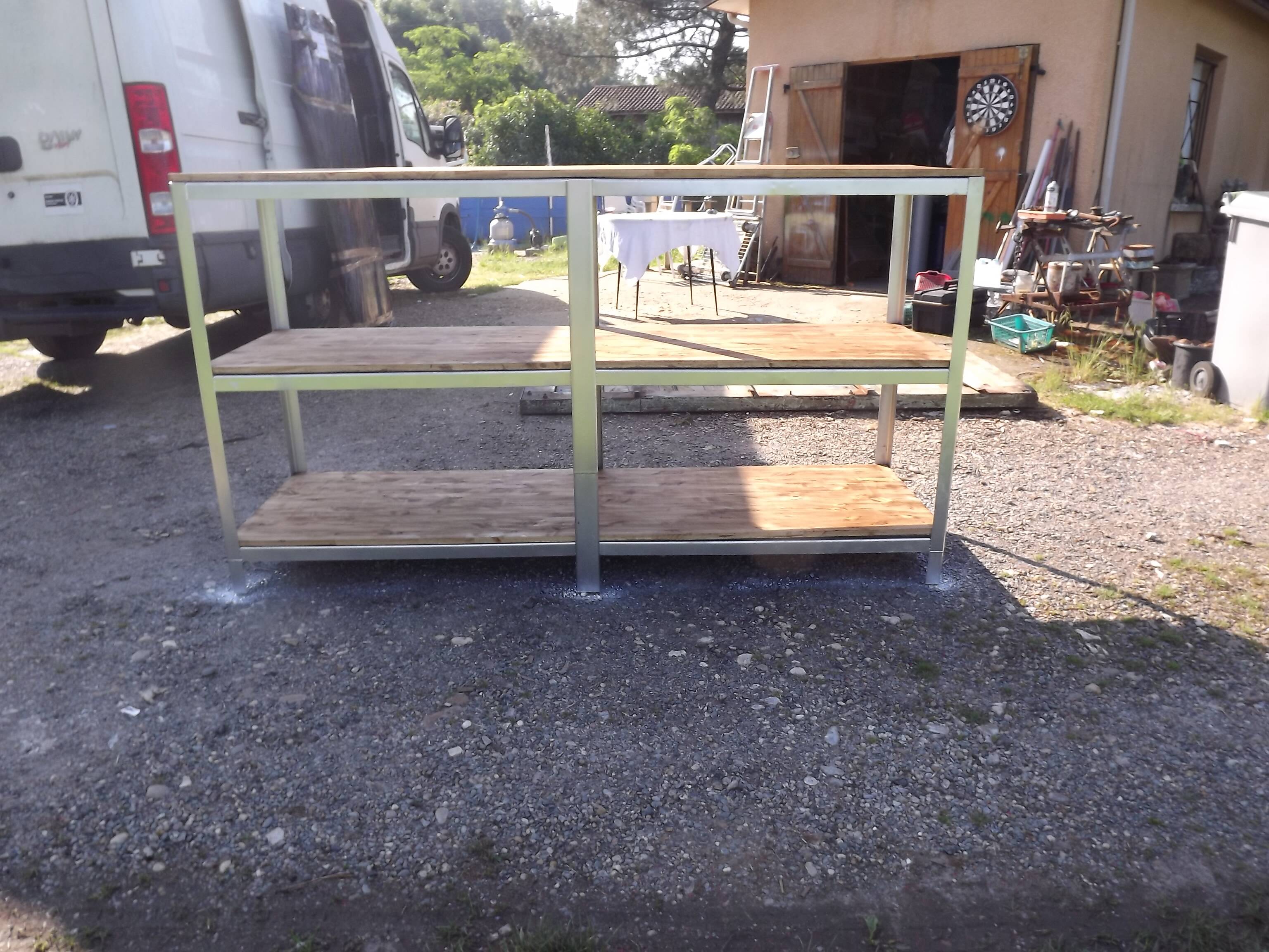 Meuble Console étagéres Industriel Inox et Bois