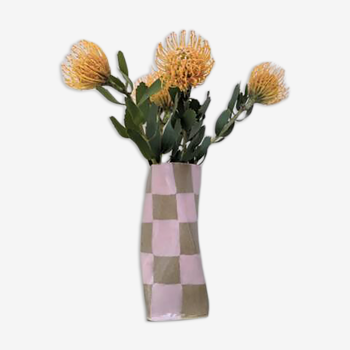 Pink Check Twist Vase
