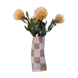 Pink Check Twist Vase