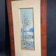 Large watercolor from the early 20th century, signed landscape of a wooded river bank