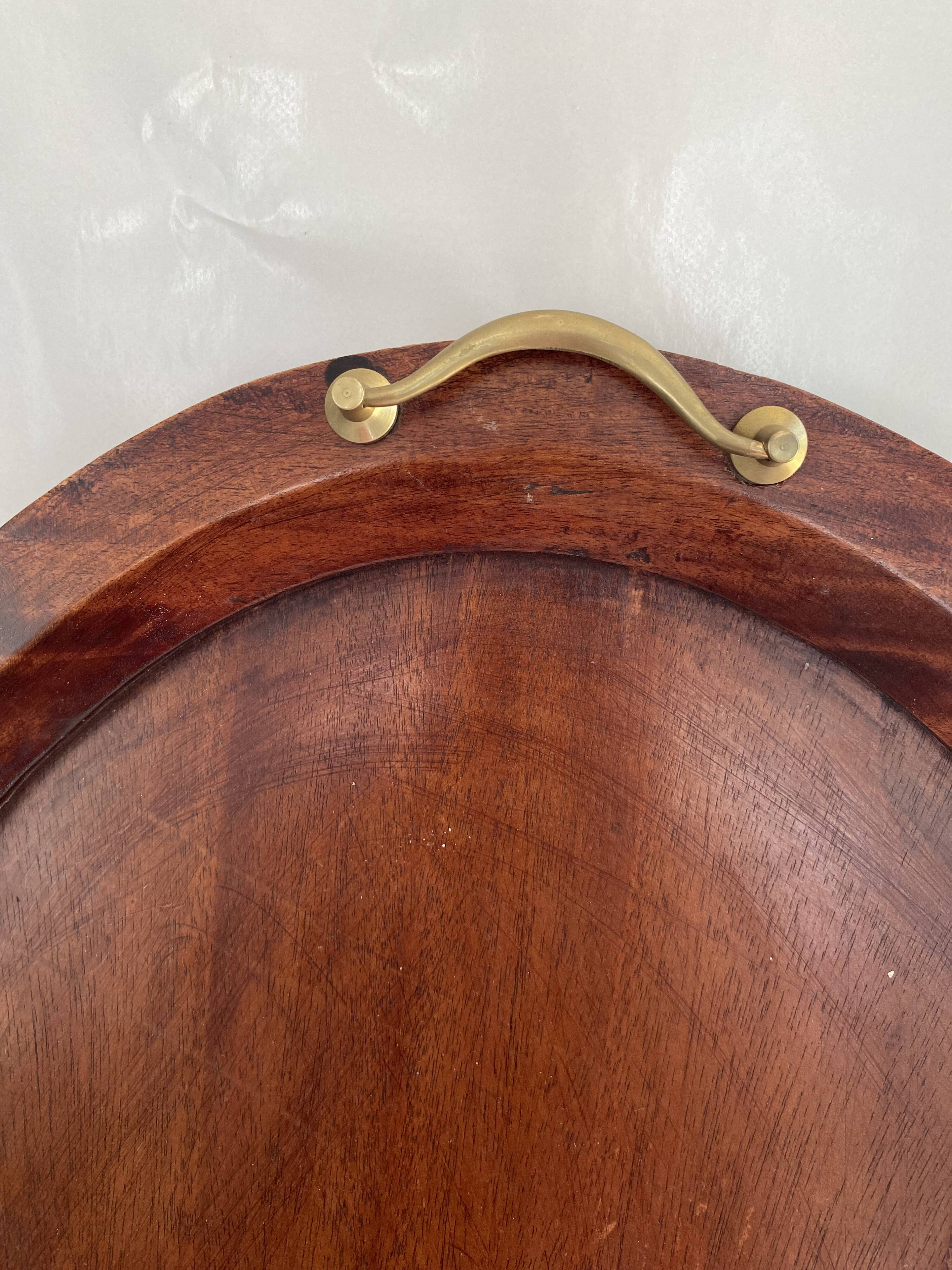 XXL wooden and brass platter, 72 cm