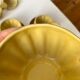 Ceramic teapot and tea cups shape lemon brioche 80s vintage