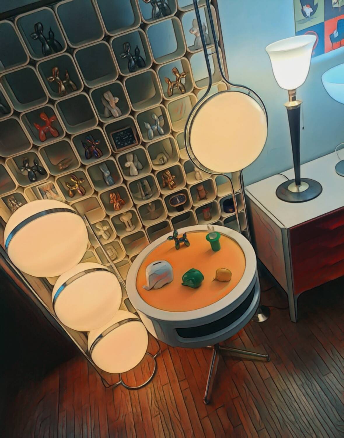 Large MAZDA 1950 Lamp Opaline Tulip/wood/metal