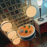 Large MAZDA 1950 Lamp Opaline Tulip/wood/metal