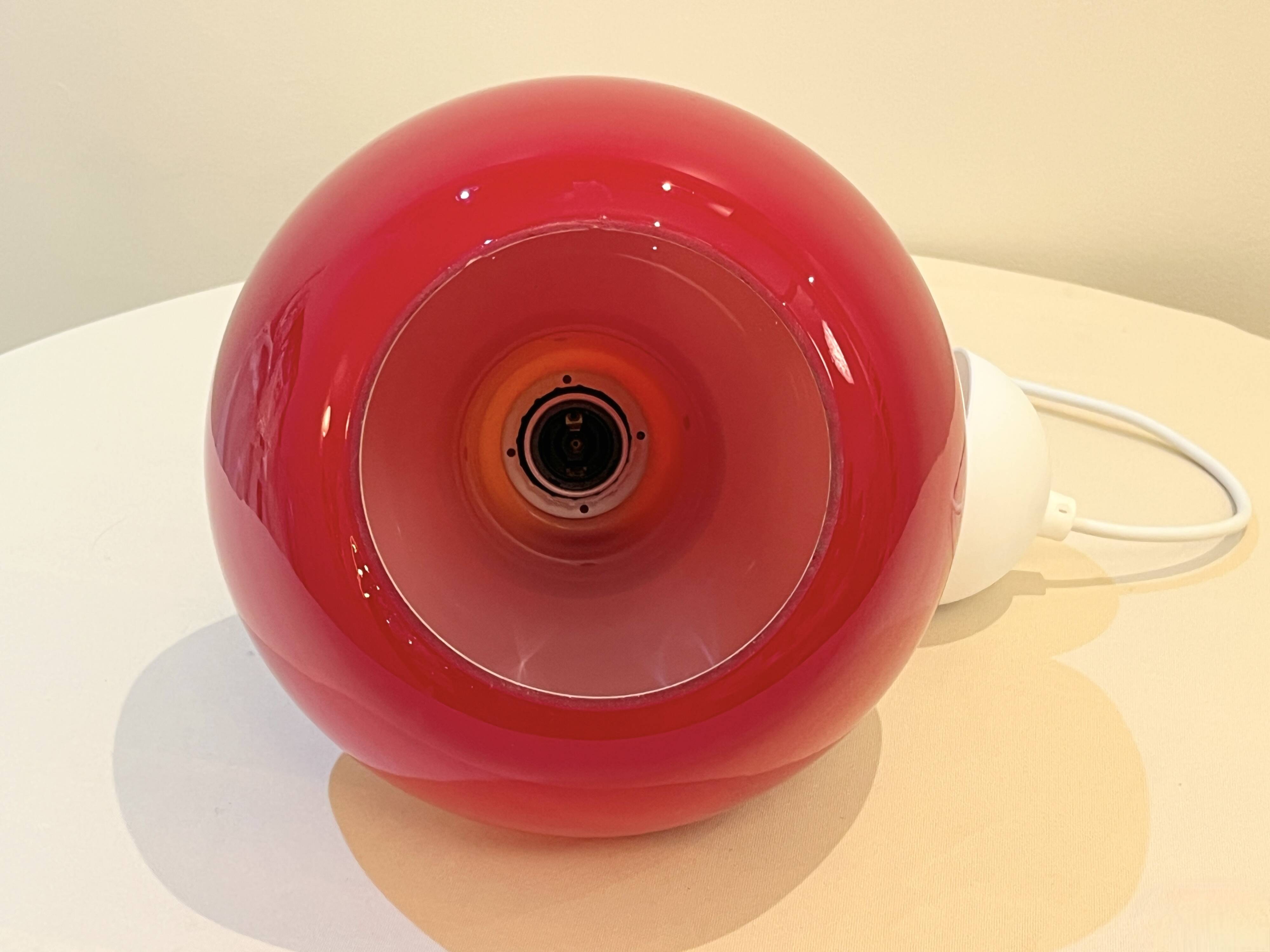 Red Opaline Glass Pendant Light 1970 Space Age Ceiling Lamp Free Form Orange