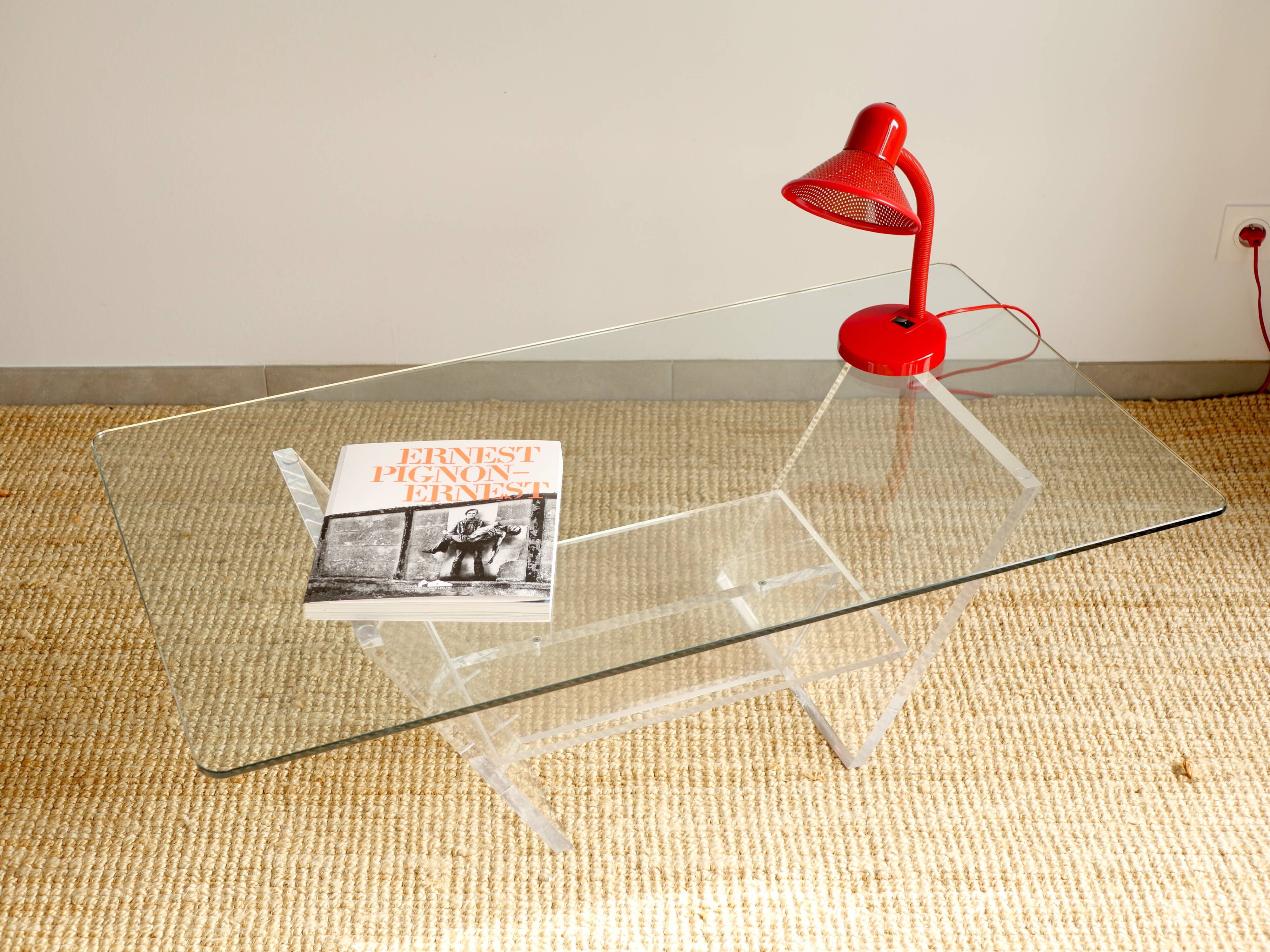 Glass and plexiglass coffee table - David Lange