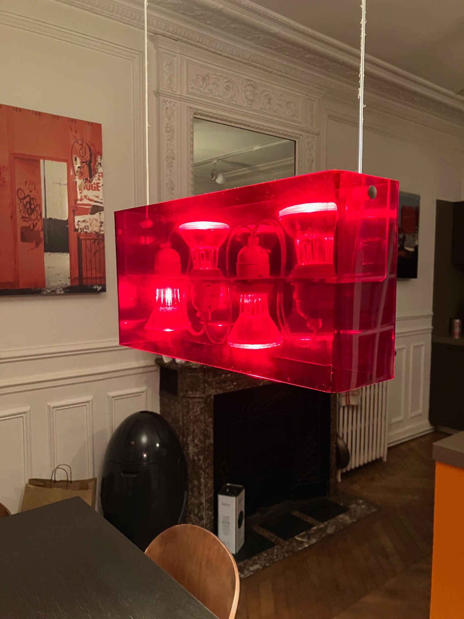 Duplex pendant lamp - Fontana Arte red plexiglass by Carlo Tamborini