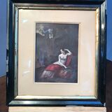 Lithograph of a woman lying in the forest