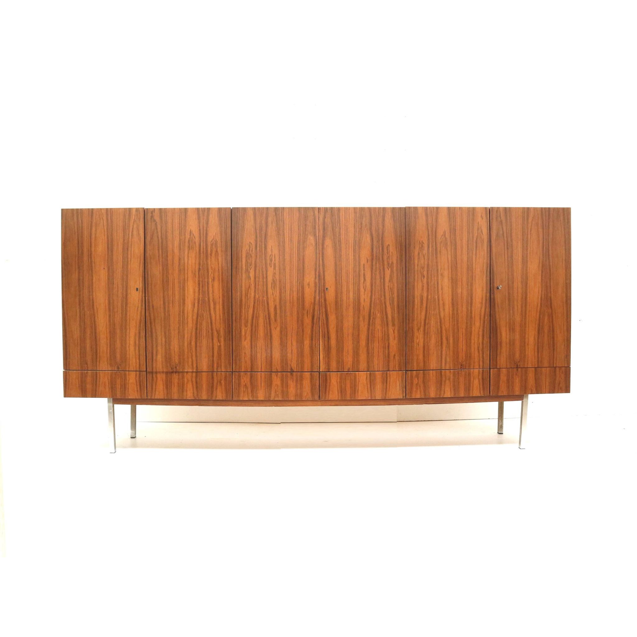 Large vintage rosewood sideboard with 6 doors from the 1960s