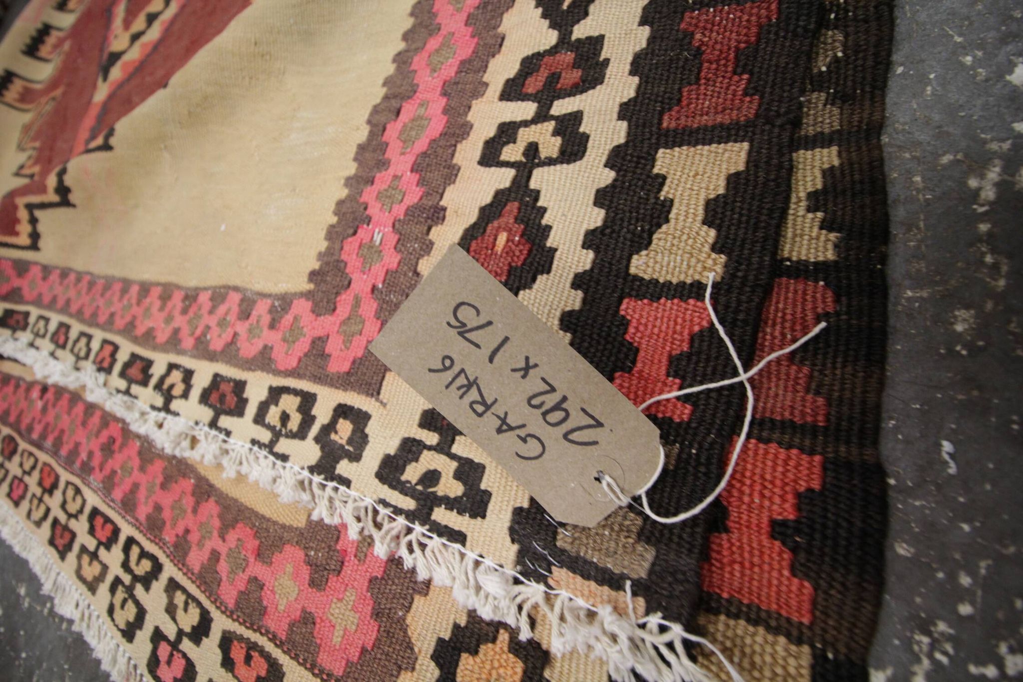 Vintage Kilim Rug 1980s Beige Terracotta Wool Flatweave 290 x 175 cm