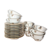 10 old coffee cups with porcelain saucers with golden flower patterns