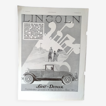 Une publicité papier voiture  Lincoln   issue d'une revue d'époque 1930
