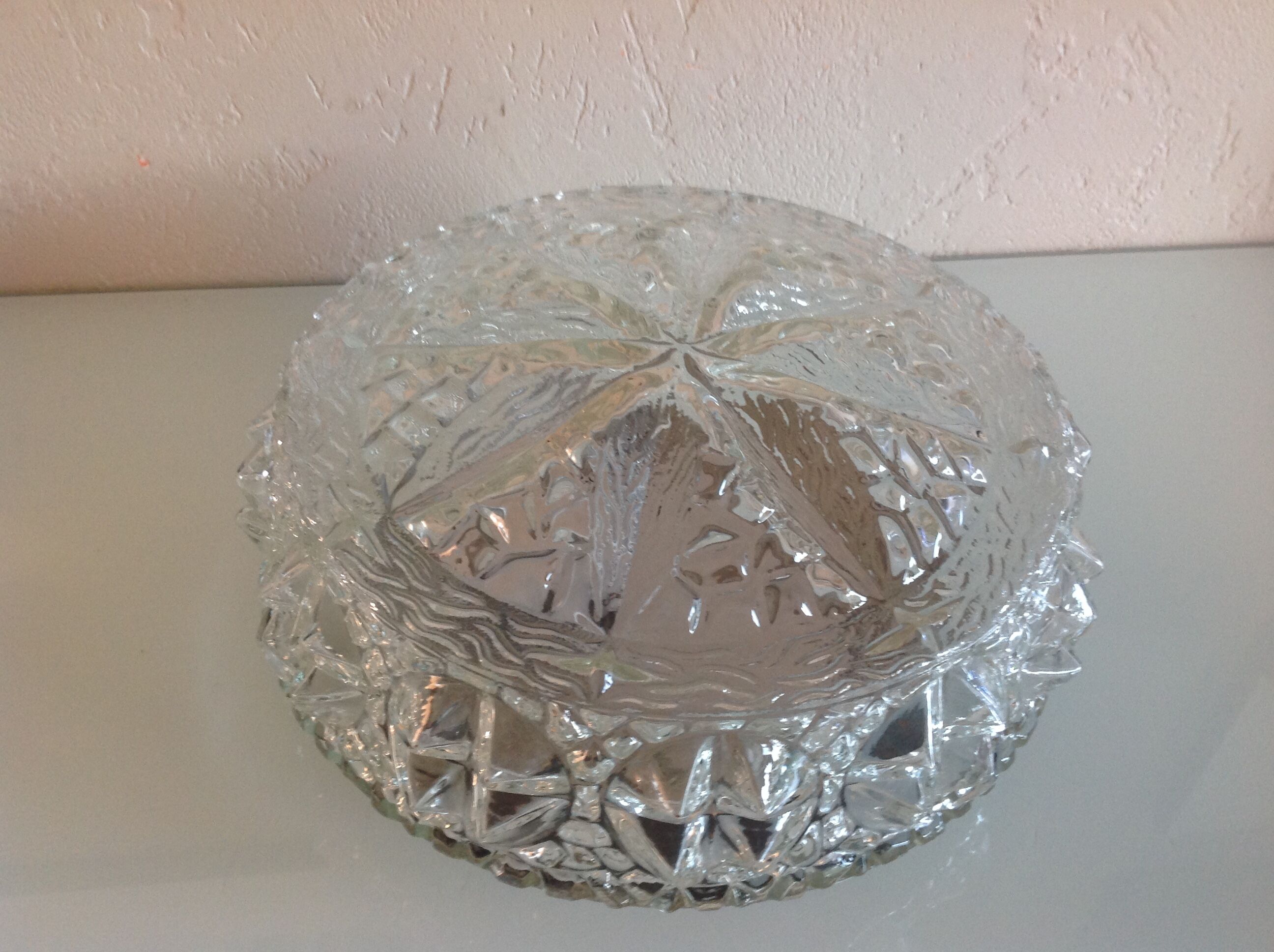 Structured glass round ceiling lamp vintage 60s-70s