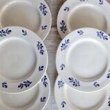 6 vintage ivory earthenware dessert plates - Blue olive pattern