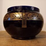 Cache-pot Sarreguemines ancien décor Empire bleu cobalt et or