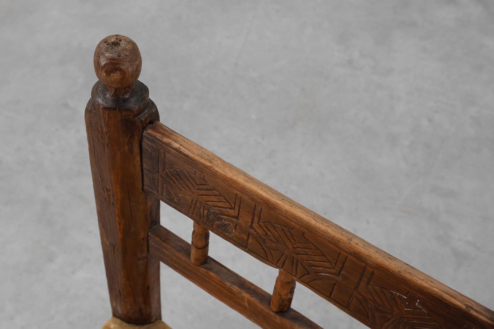 19th Century Spanish Hand-Carved oak Side Chair with Velour Seat