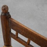 Chaise d'appoint espagnole en chêne sculpté et assise en velours, XIXe siècle