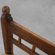 19th Century Spanish Hand-Carved oak Side Chair with Velour Seat