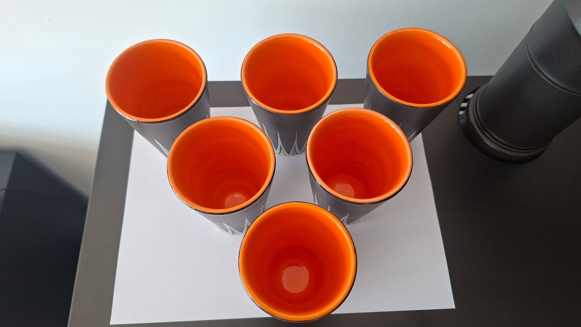 Six Orange and Black Ceramic Vases Vallauris André Baud