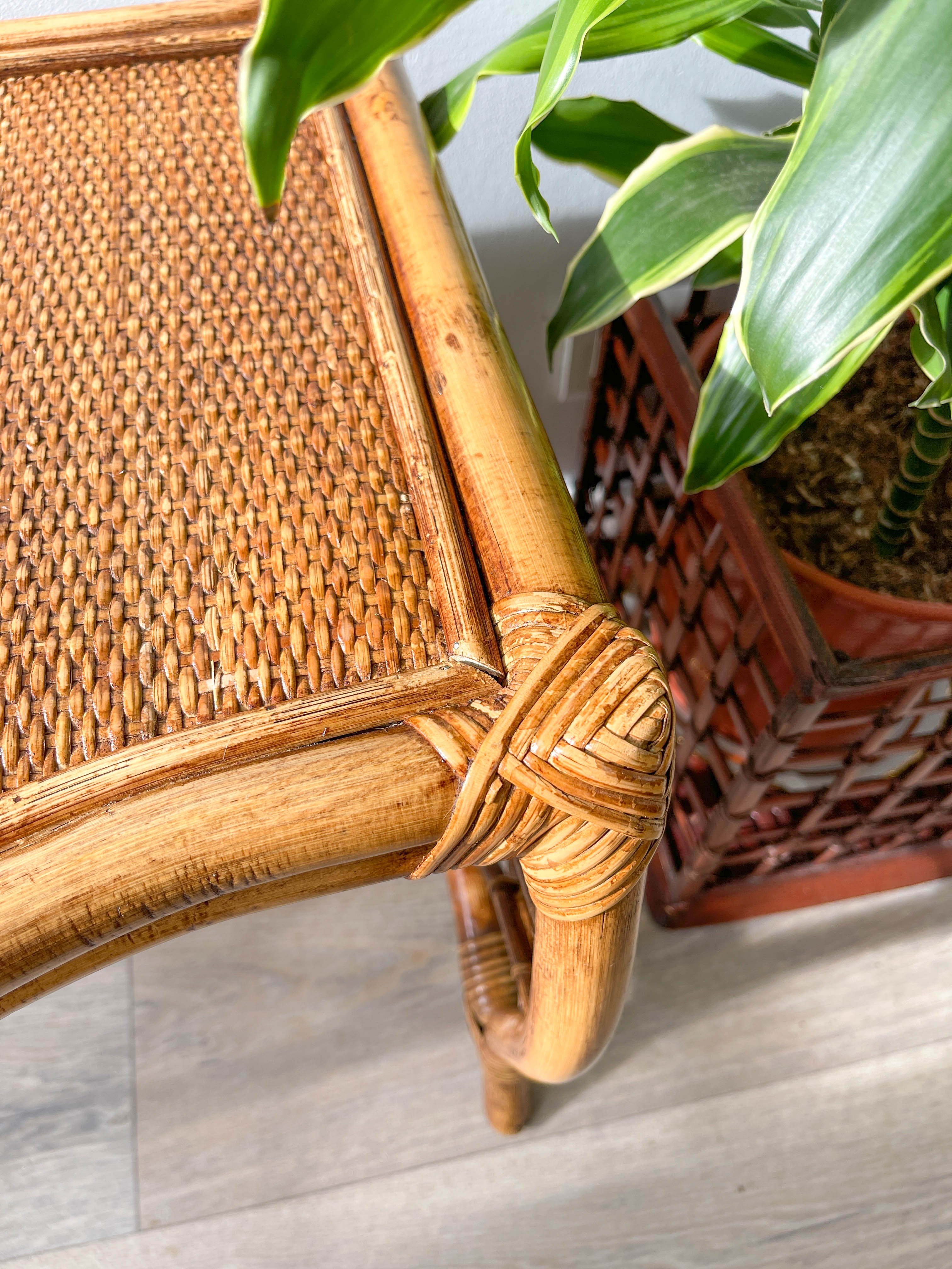 Vintage trundle tables in bamboo and rattan