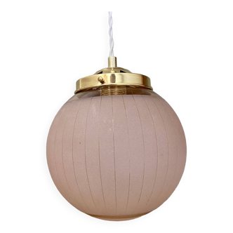 Vintage art deco globe pendant light in pink and gold granite glass