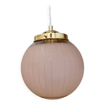 Suspension globe vintage art déco en verre granité rose et or