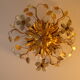 Vintage wall lamp or ceiling lamp in golden metal, glass flowers