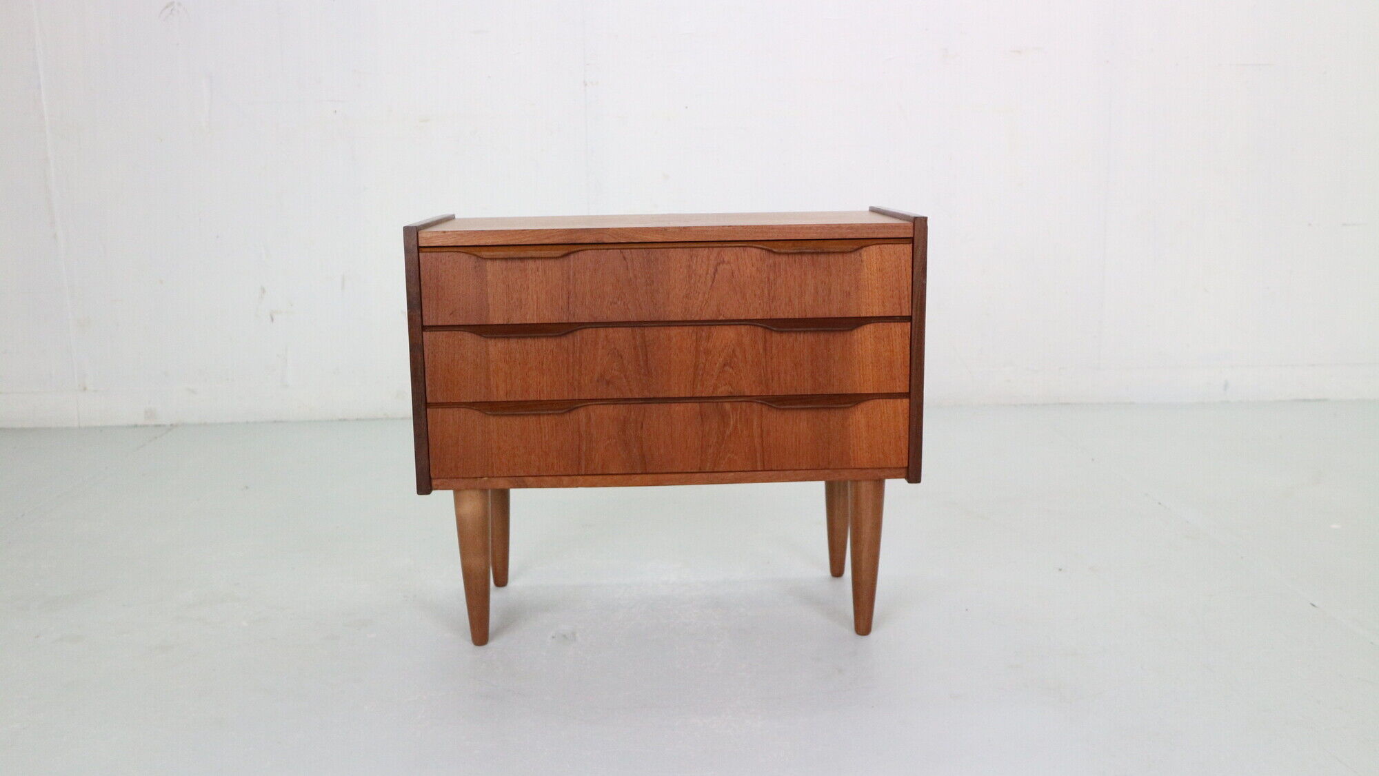 Scandinavian modern teak chest of drawers, small cabinet 1960 denmark