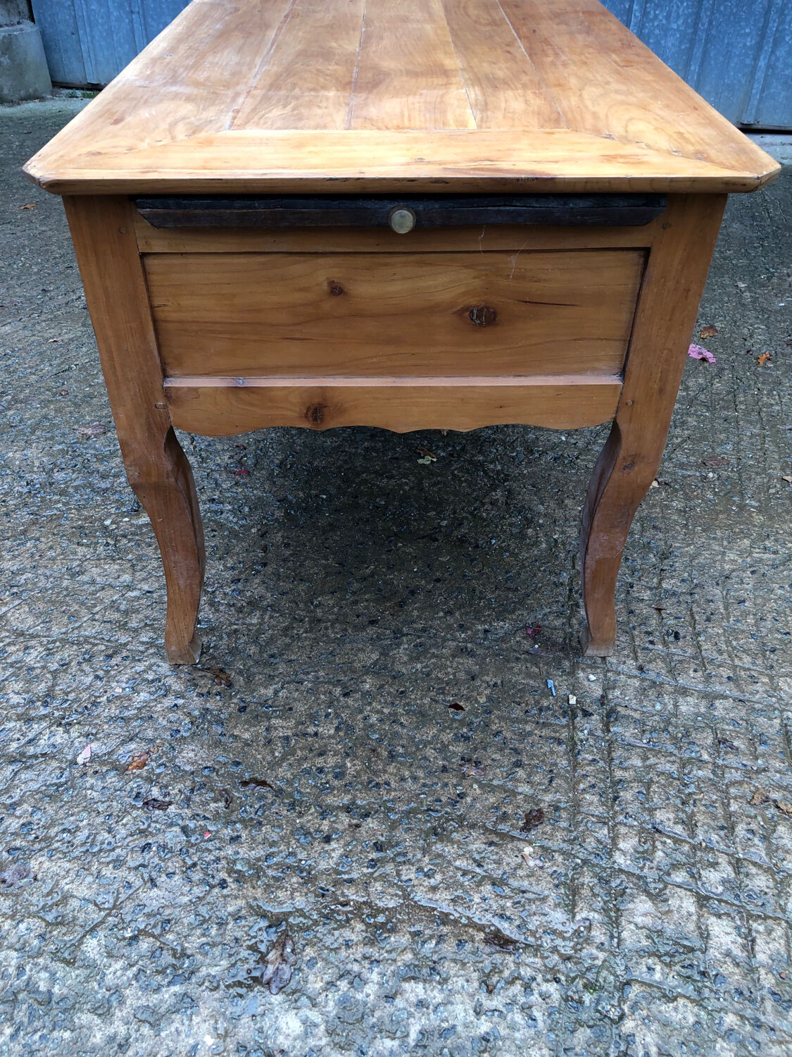 Antique Louis XV table with 3 drawers and 1 pull-out in solid cherry wood